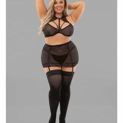 Escante Euphoria Harness Lace Bra & Skirt With Hose Black Queen Size Lingerie