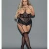Escante Lingerie Euphoria Open Cup Bustier & Crotchless Boyshorts (hosiery Not Included) Black Queen Size