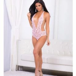 Escante Pearl Pleasure Teddy Sweet Pink One Size Fits Most Lingerie