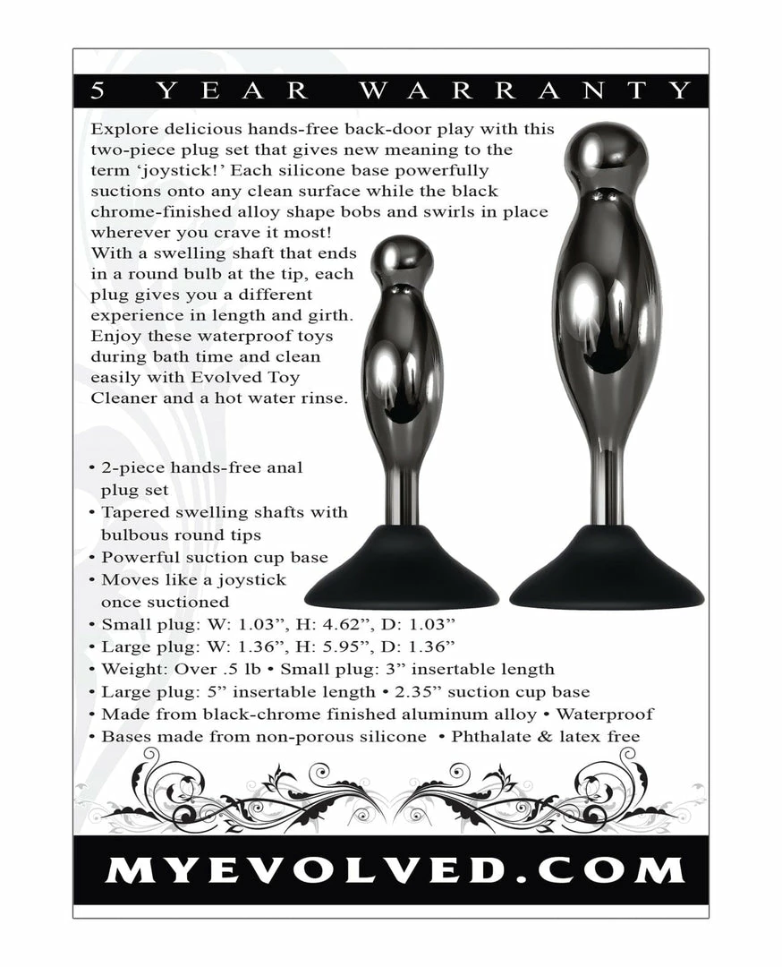 Evolved Novelties Anal Toys Evolved Joy Sticks 2 Pc Plug Set - Black-chrome