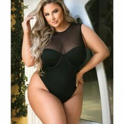 Fantasy Lingerie Curve Raven High Neck Bodysuit With Snap Crotch