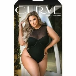 Fantasy Lingerie Curve Raven High Neck Bodysuit With Snap Crotch