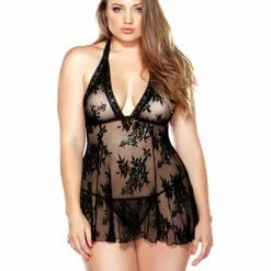 Fantasy Lingerie Curve Stretch Lace Chemise & Matching G-string