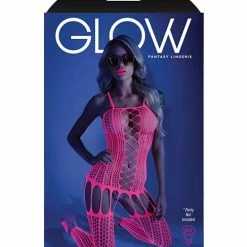 Fantasy Lingerie Glow Black Light Criss Cross Paneled Bodystocking Neon Pink O-s