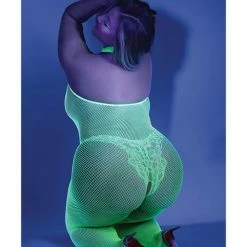 Fantasy Lingerie Glow Black Light Crotchless Bodystocking Neon Green Qn