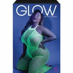 Fantasy Lingerie Glow Black Light Crotchless Bodystocking Neon Green Qn
