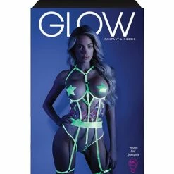 Fantasy Lingerie Glow Black Light Embroidered Cupless Garter Teddy (pasties Not Included) Neon Chartreuse