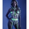 Fantasy Lingerie Glow Black Light Embroidered Cupless Garter Teddy (pasties Not Included) Neon Chartreuse