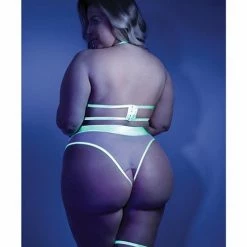 Fantasy Lingerie Glow Black Light Embroidered Cupless Garter Teddy (pasties Not Included) Neon Chartreuse Qn