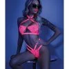 Fantasy Lingerie Glow Black Light Halter Bandeau & Cage Panty Neon Pink