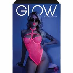 Fantasy Lingerie Glow Black Light Harness Mesh Body Suit Neon Pink L-xl