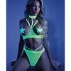 Fantasy Lingerie Glow Black Light Harness Open Shelf Bra & Cage Thong (pasties Not Included)