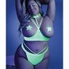 Fantasy Lingerie Glow Black Light Harness Open Shelf Bra & Cage Thong (pasties Not Included) Neon Lemon Qn