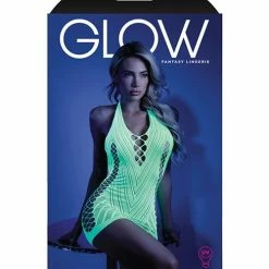 Fantasy Lingerie Glow Black Light Net Halter Dress Neon Green O-s