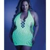 Fantasy Lingerie Glow Black Light Net Halter Dress Neon Green Qn