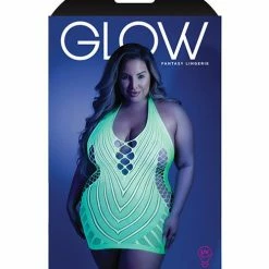 Fantasy Lingerie Glow Black Light Net Halter Dress Neon Green Qn