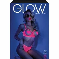 Fantasy Lingerie Glow Black Light Open Cup Bra & Crotchless Panties (pasties Not Included) Neon Pink