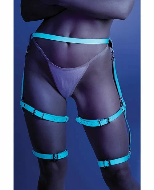 Fantasy Lingerie Glow Buckle Up Glow In The Dark Leg Harness Light Blue O-s
