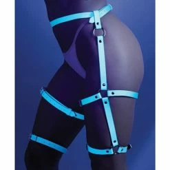 Fantasy Lingerie Glow Buckle Up Glow In The Dark Leg Harness Light Blue O-s