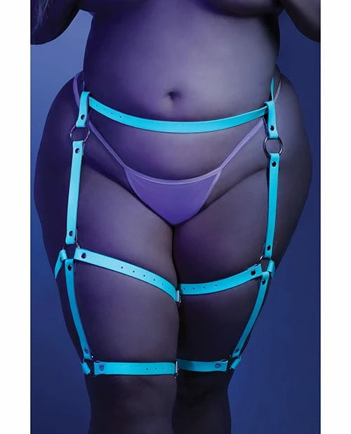 Fantasy Lingerie Glow Buckle Up Glow In The Dark Leg Harness Light Blue O-s