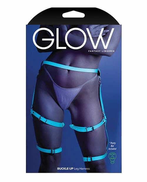 Fantasy Lingerie Glow Buckle Up Glow In The Dark Leg Harness Light Blue O-s