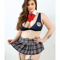 Fantasy Lingerie Play Learning Curves Bowtie, Top, Gartered Skirt, G-string Blue