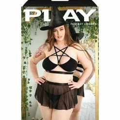 Fantasy Lingerie Play Under My Spell Hat, Bralette, Skirt & Panty Black