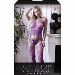 Fantasy Lingerie Purple Haze Sheer Strappy Gartered Bodystocking Purple One Size Fits Most
