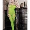 Fantasy Lingerie Sheer Cosmic Love Strappy Geometric Gartered Bodystocking Neon Green One Size Fits Most