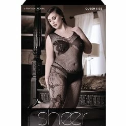 Fantasy Lingerie Sheer Fantasy Dark Monarch Butterfly Knit Bodystocking With Open Crotch