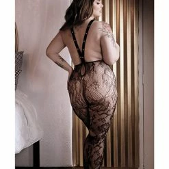 Fantasy Lingerie Sheer Fantasy Floral Lace Suspender Stockings With Stud Detail Black