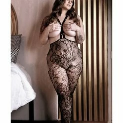 Fantasy Lingerie Sheer Fantasy Floral Lace Suspender Stockings With Stud Detail Black