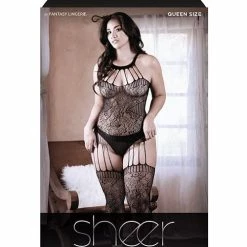 Fantasy Lingerie Sheer Fantasy Treasure With In Strappy Halter Dress With Attached Footless Stockings