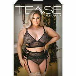 Fantasy Lingerie Tease Kelsey Crisscross Metallic Lace Bralette, Garterbelt & Panty