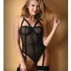 Fantasy Lingerie Tease Pamela Caged Teddy With Detachable Garters
