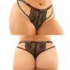 Fantasy Lingerie Vibes Buddy Fuck Off Caged Lace Panty & Micro Thong Black Queen Size