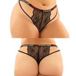 Fantasy Lingerie Vibes Buddy Fuck Off Caged Lace Panty & Micro Thong Black Queen Size