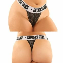 Fantasy Lingerie Vibes Buddy Fuck Off Lace Boy Brief & Lace Thong Black Queen Size