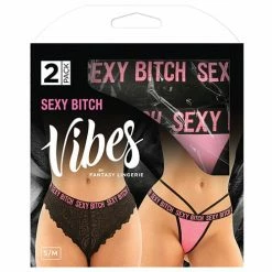 Fantasy Lingerie Vibes Buddy Sexy Bitch Lace Panty & Micro Thong Black/pnk