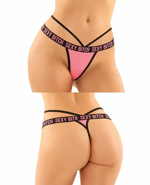 Fantasy Lingerie Vibes Buddy Sexy Bitch Lace Panty & Micro Thong Black/pnk