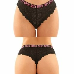 Fantasy Lingerie Vibes Buddy Sexy Bitch Lace Panty & Micro Thong Black/pnk
