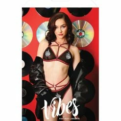 Fantasy Lingerie Vibes Creepin' It Real Caged Bralette & Thong Panty Black