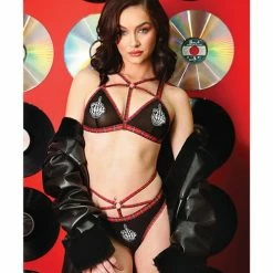 Fantasy Lingerie Vibes Creepin' It Real Caged Bralette & Thong Panty Black