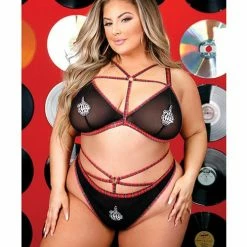 Fantasy Lingerie Vibes Creepin' It Real Caged Bralette & Thong Panty Black Qn