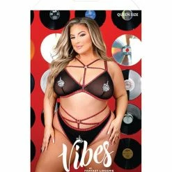 Fantasy Lingerie Vibes Creepin' It Real Caged Bralette & Thong Panty Black Qn