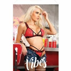 Fantasy Lingerie Vibes Extra Spicy Caged Bralette & Thong Chili Red M-L
