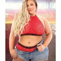 Fantasy Lingerie Vibes Extra Spicy Halter Bralette & Cheeky Panty Chili Red Queen Size