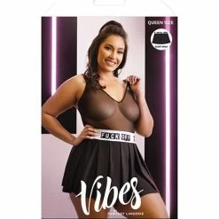 Fantasy Lingerie Vibes Fuck Off Knife Pleated Microfiber Skirt Black Queen Size