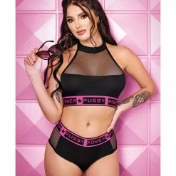 Fantasy Lingerie Vibes Pussy Power Micro-net Halter Top & Booty Short