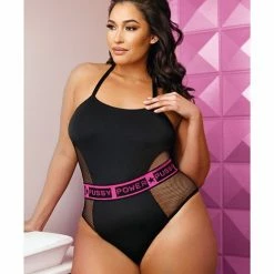 Fantasy Lingerie Vibes Pussy Power Micro-net Playsuit Black Queen Size